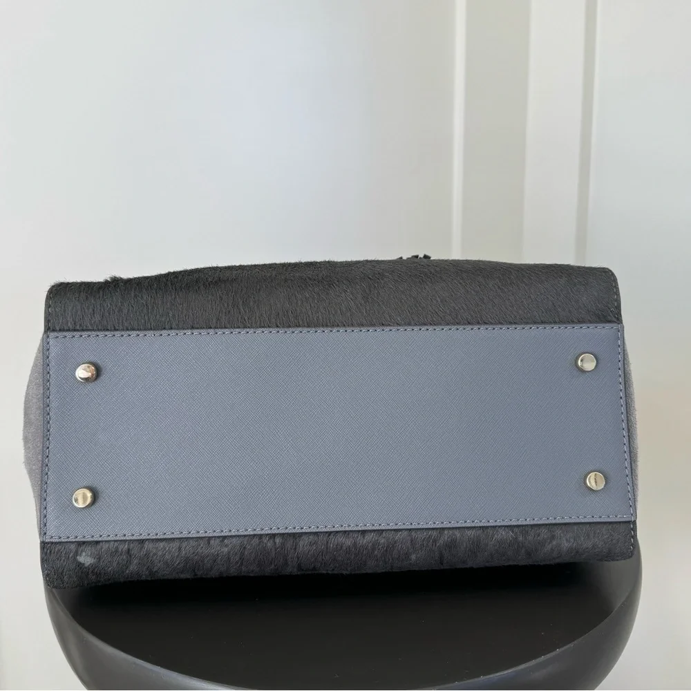 Kate Spade Laurel Way Hadlee Leather with Calf Hair Tote Satchel Gray